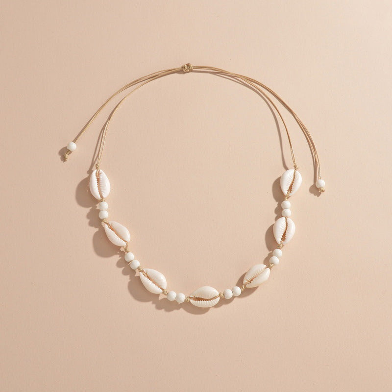 Wholesale Beach Shell Necklace Marine Shell Rice Beads Adjustable Woven Necklace
