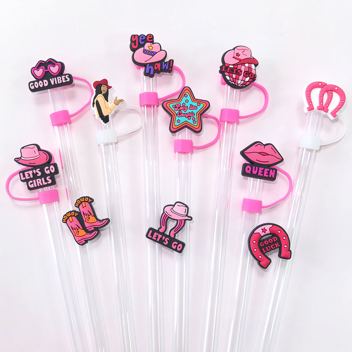 Wholesale Random 100pcs Straw Tube Cap Cowboy Girl Straw Cover ACC-SCR-RYY054
