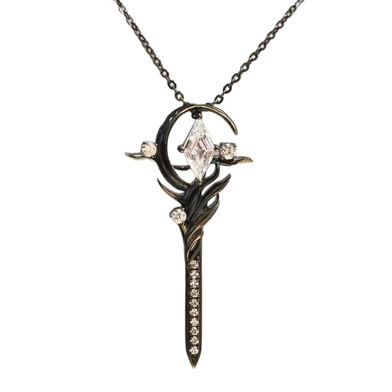 Wholesale Creative Geometric Flame Diamond Sword Clavicle Chain