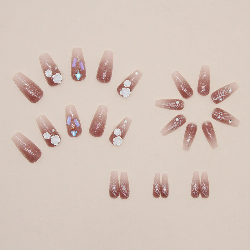 Wholesale 24 Pieces/box 3D White Camellia Nails Kits Nail Stickers