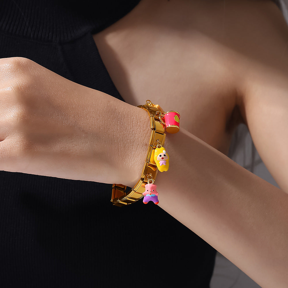 Wholesale Animal Series Bear Dinosaur Pendant Stainless Steel Composable Bracelet