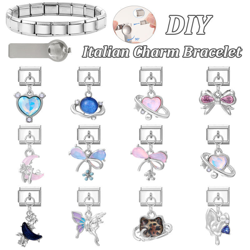 Wholesale Italian modular steel heart pendant DIY bracelet accessories