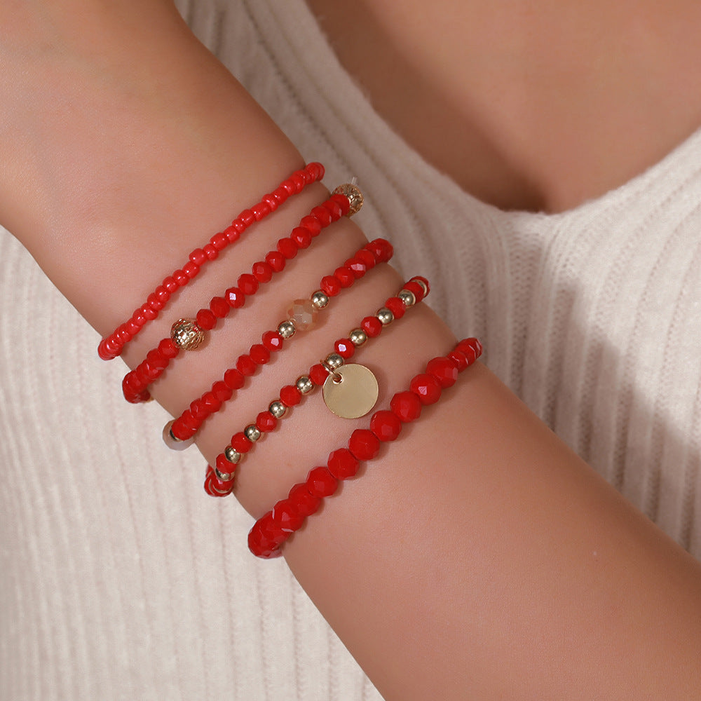 Wholesale Bohemian Beaded Bracelet Set,  Geometric Alloy Glass Beads,  Trendy Charm Bracelets for Women,  Jewelry Accessory