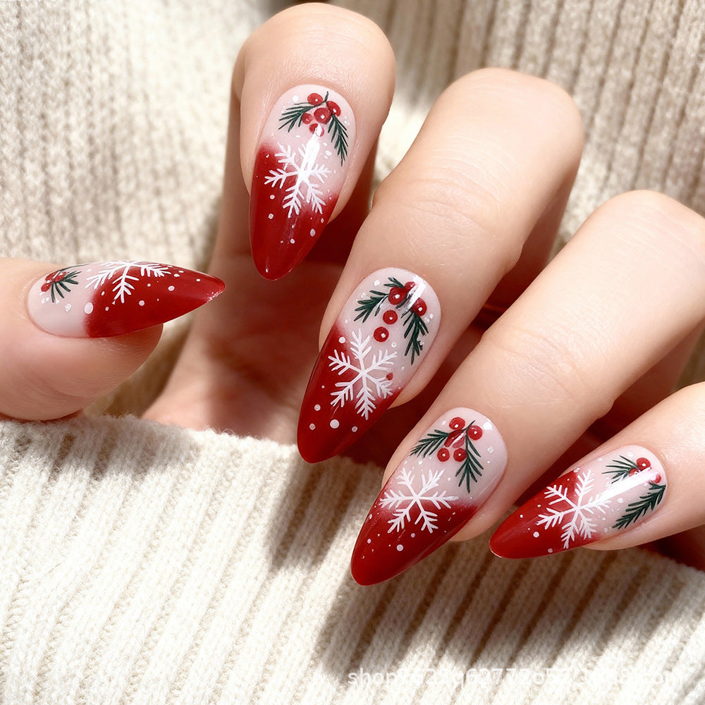 Wholesale 24Pcs Christmas Press On Nails Short Square Almond Gradient Rhinestone Cute Flower Design For Boutique Resale