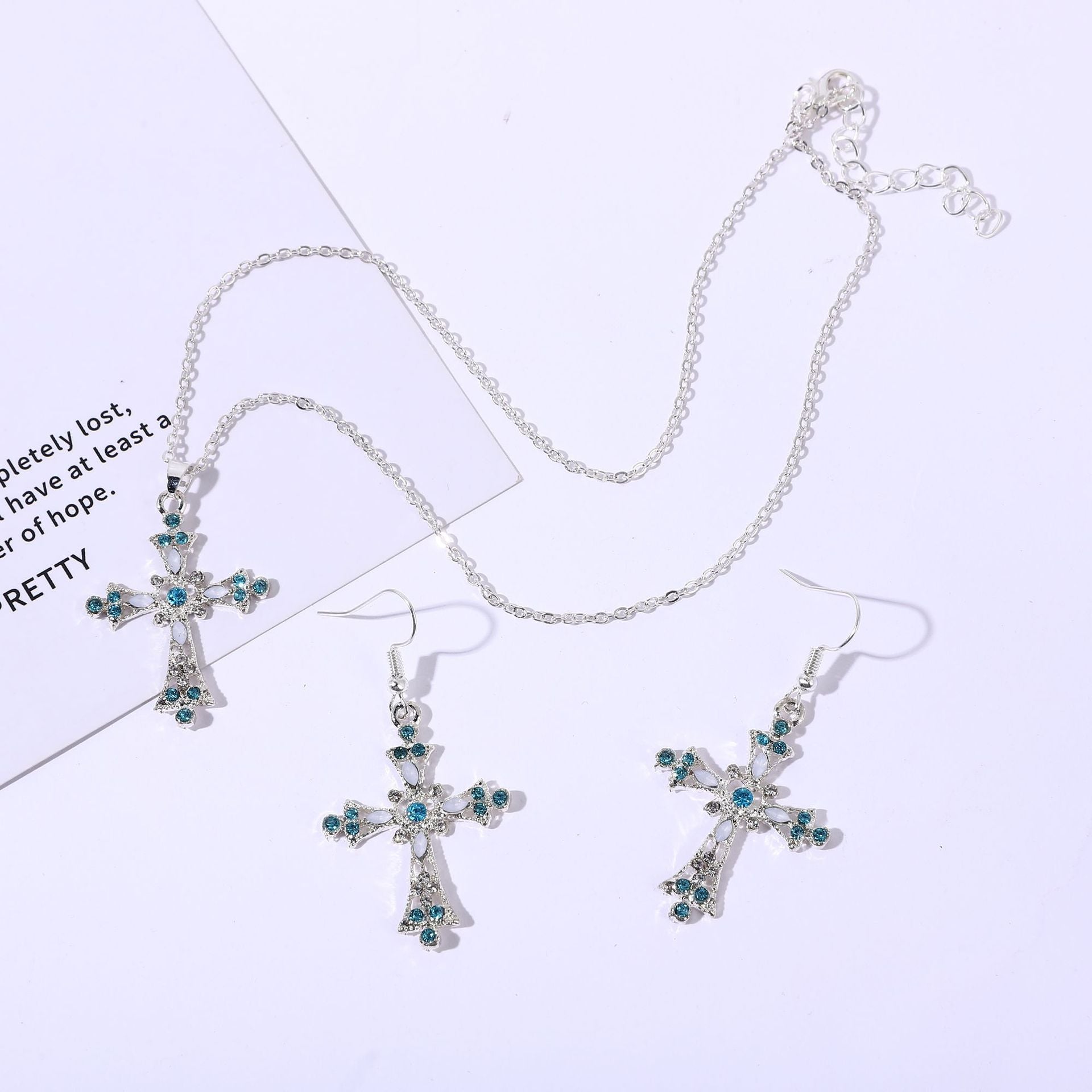 Wholesale  Bohemian Fashion Diamond Cross Earrings Necklace Set
