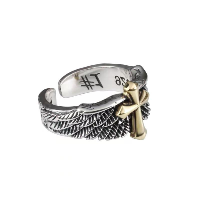 Wholesale Vintage Angel Wings Cross Adjustable  Ring