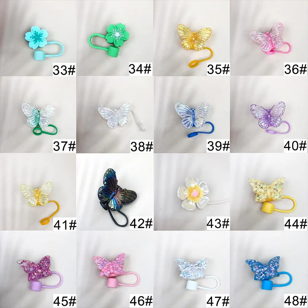 Wholesale  10mm Shiny Laser Butterfly PVC Soft Straw Tube Cap
