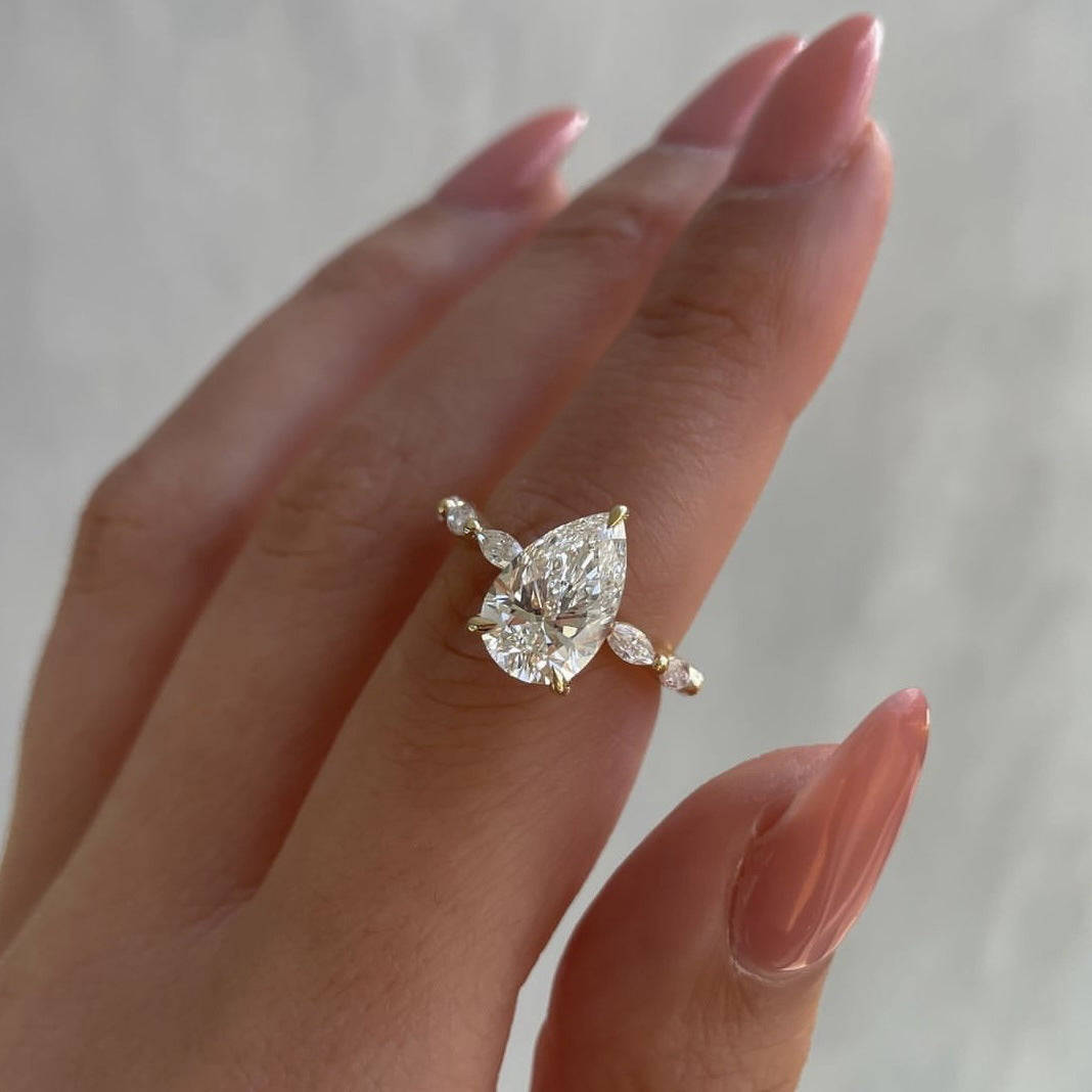Wholesale Sanjie European and American Fashion New Zircon Drop Shape Ring Women' s Simple Large Zircon Ring Jewelry Ring