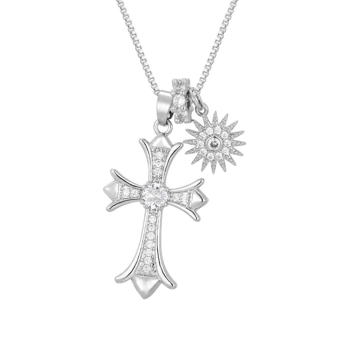 Wholesale Trendy Cross Pendant Necklace Copper Gold Plated Zircon Stones Fashion Accessory Gift