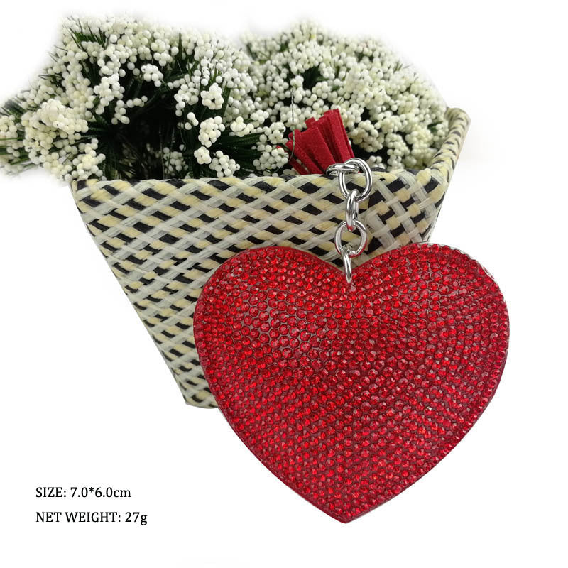 Wholesale flannel Diamond-embedded peach heart love keychain