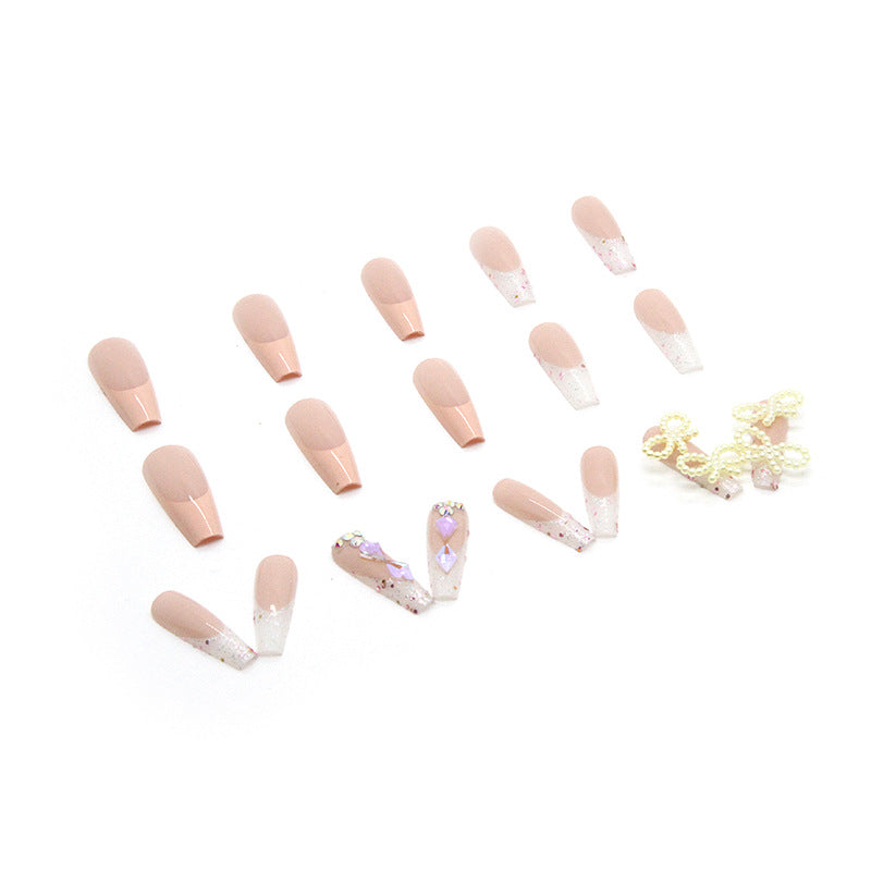 Wholesale 24 Pieces/box Nail Stickers Pearl Bow Rhinestone Manicure Press-on Nails Kits ACC-NS-QiHeng001