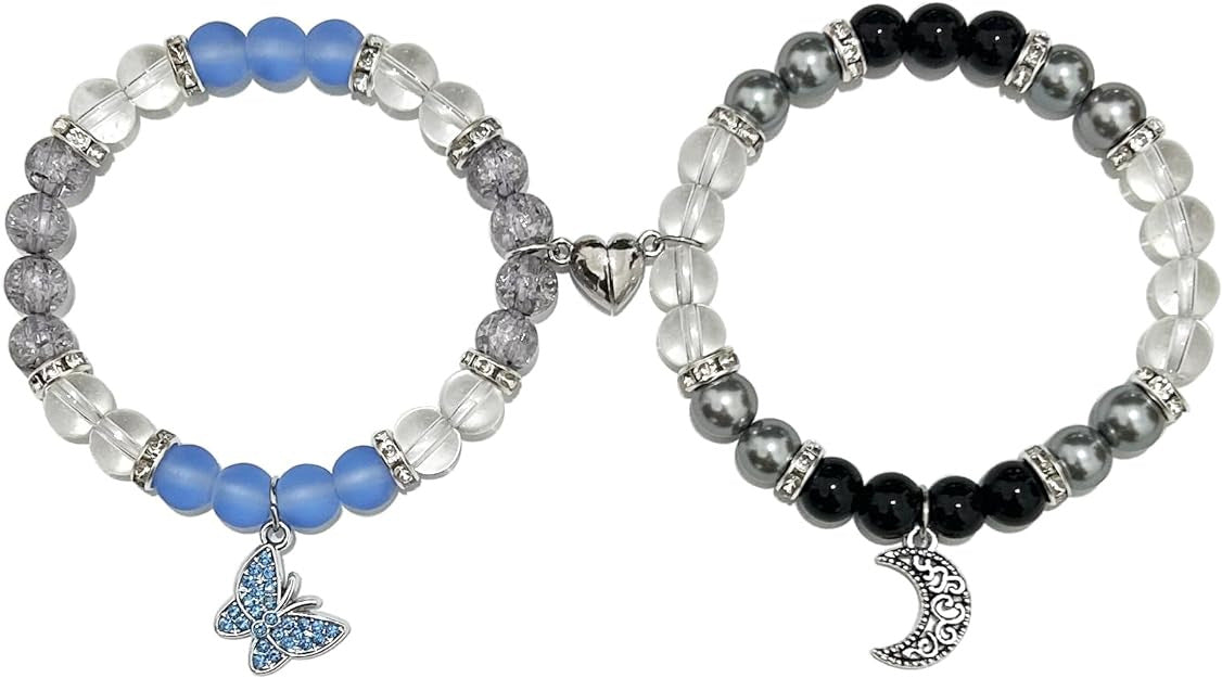 Wholesale Couple bracelet love heart magnetic suction buckle natural opal beaded bracelet