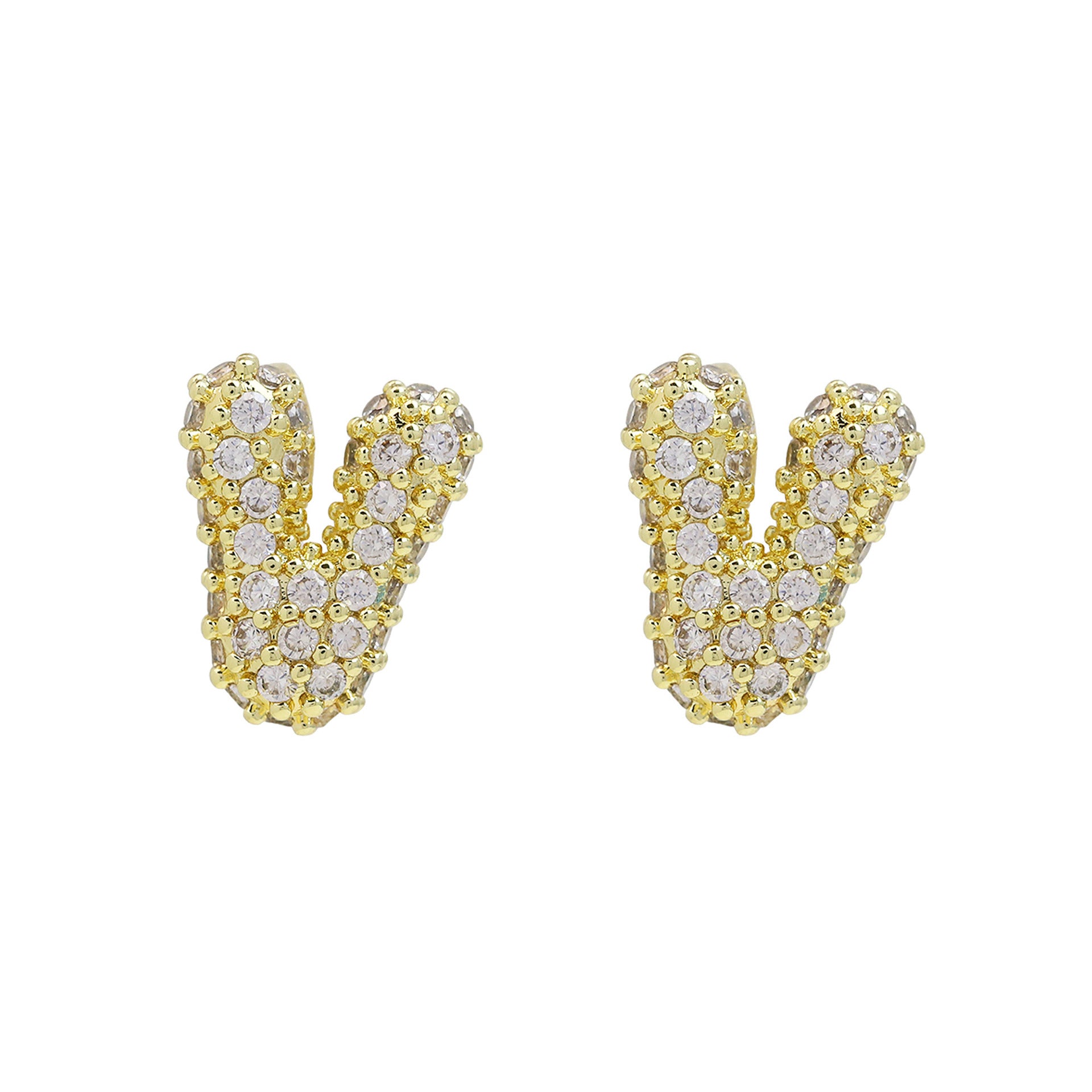 Wholesale 18k Brass Balloon Bubble Zircon small size 26 English Cute Letter Earrings