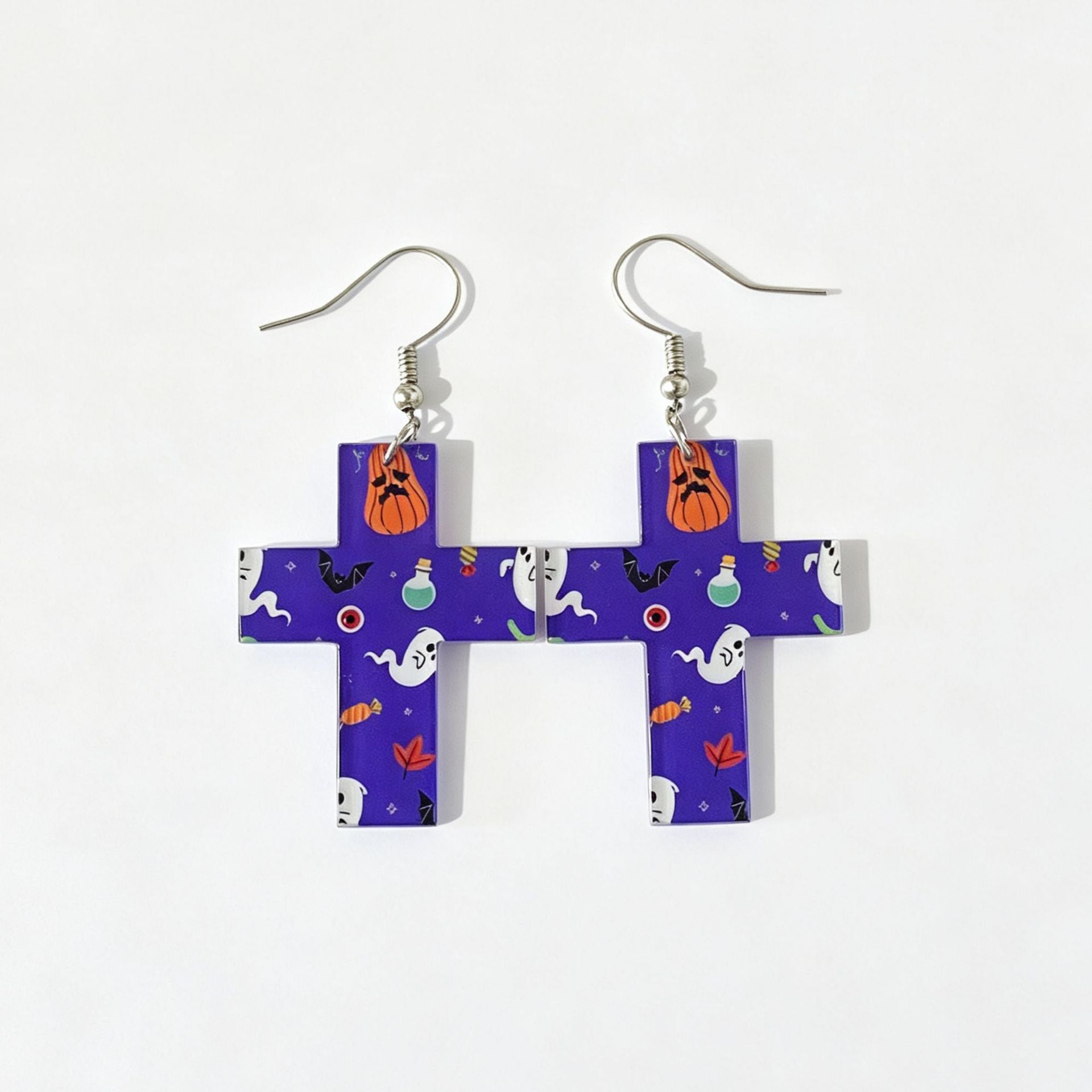 Wholesale  Double-Sided Acrylic Earrings Pumpkin Ghost Cross Prints Women Fashion Accessory Gift