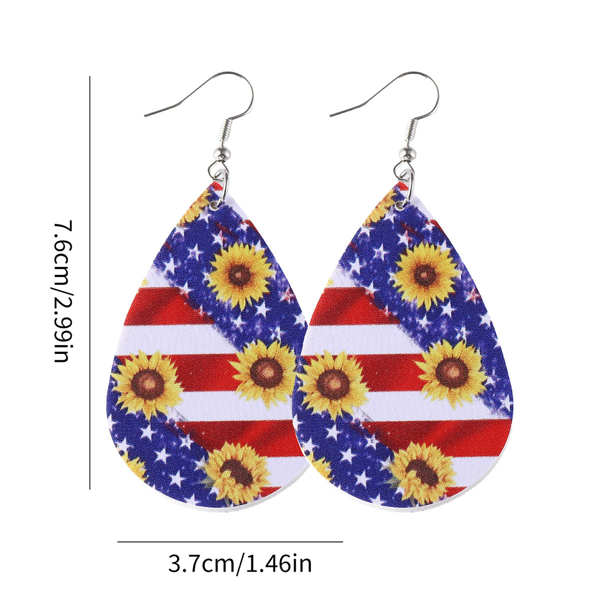 Wholesale Independence Day Red, White and Blue American Flag Flower Double-Sided Earrings
