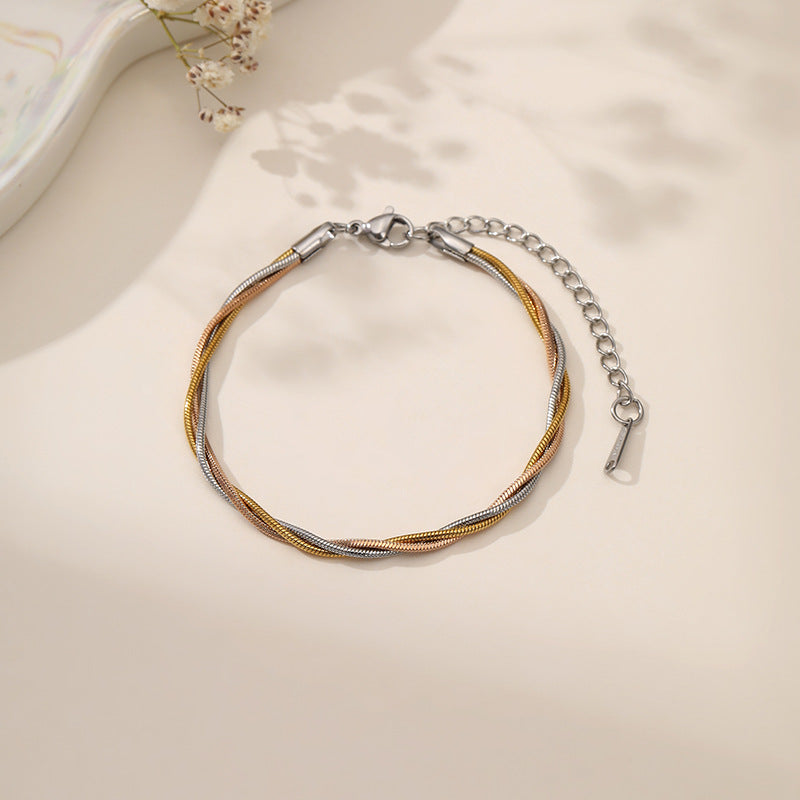 Wholesale Minimalist Gold-Plated Woven Titanium Steel Chain Bracelet,  Fashion Jewelry Accessory for Gift or Boutique Resale