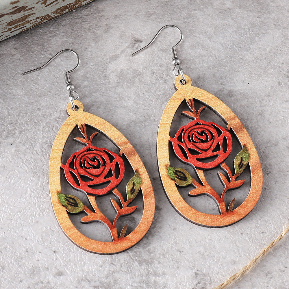 Wholesale Saudi Arabian rose water drop hollow pendant earrings