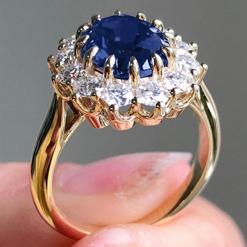 Wholesale Alloy Electroplated Women' s Geometric Sapphire Ring,  Fashion Jewelry Accessory,  Boutique Resale Gift