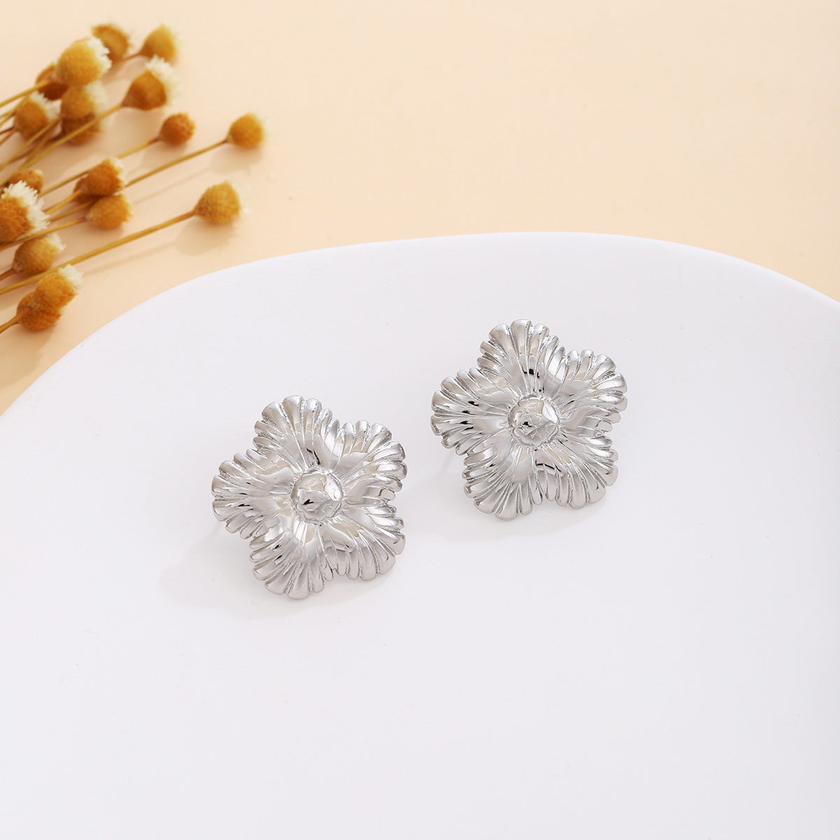 Wholesale Silver Textured Triangle Heart Earrings