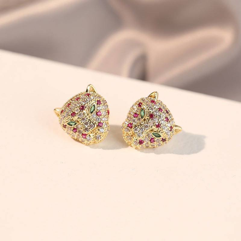 Wholesale light luxury leopard head earrings