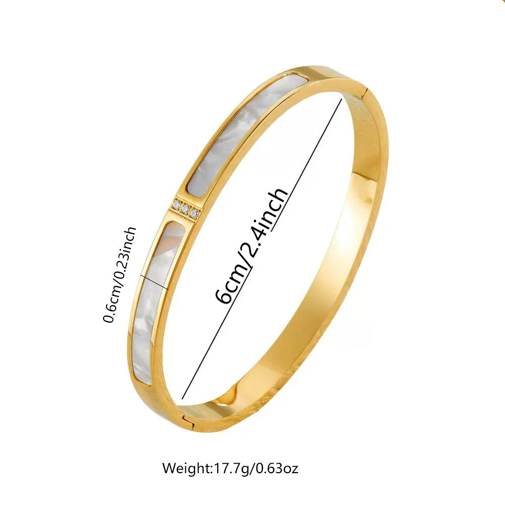 Wholesale Stainless Steel 18K Gold Plated Geometric Bracelet with White Shell Rhinestone Boutique Resale