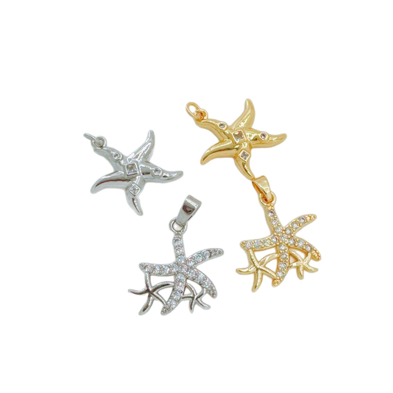Wholesale Gold Plated Copper Starfish Zircon Necklace Trendy Fashion Accessory