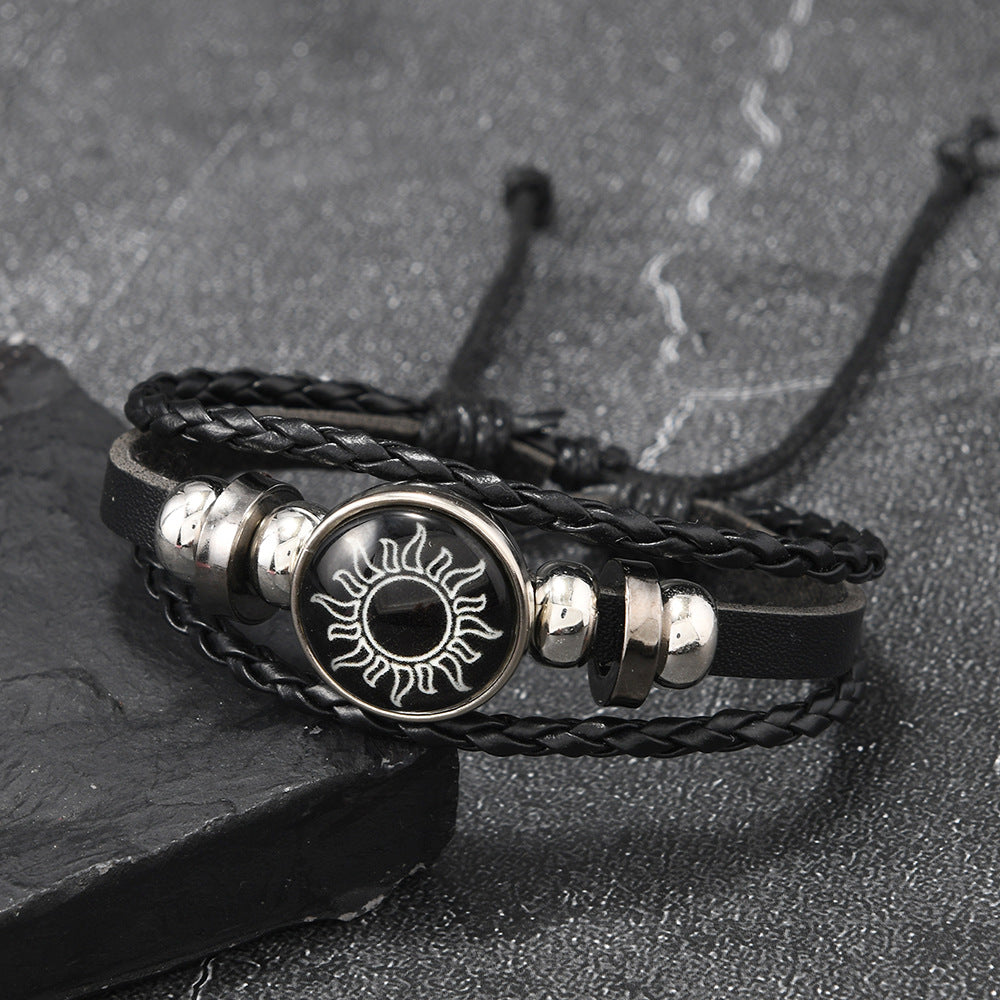 Wholesale 10pcs Sun and Moon  Luminous Pattern Adjustable Leather Retro Bracelet