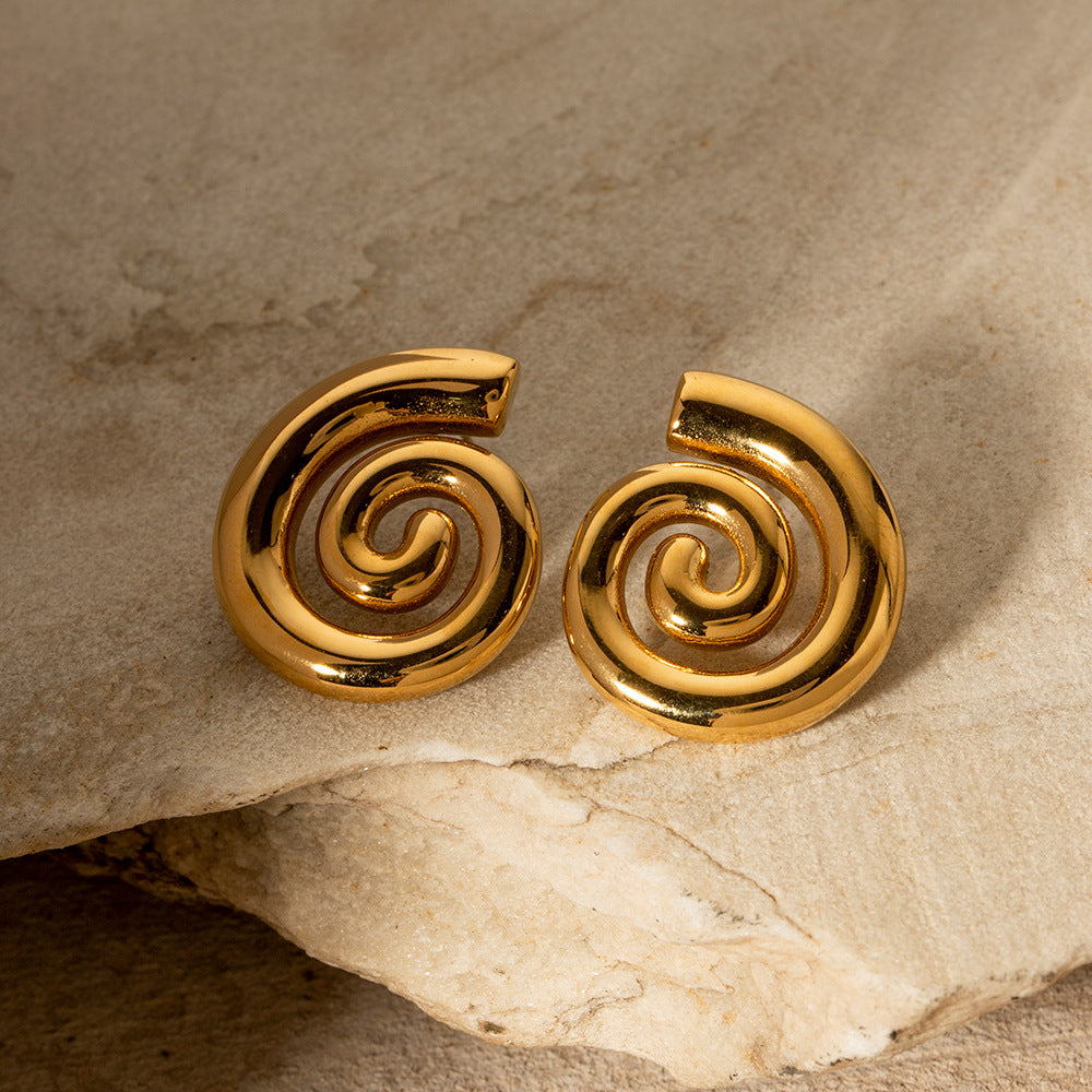 Wholesale 18K Gold Stainless Steel Rotating Thread Thread Earrings Women's Jewelry Vintage Earrings ACC-ES-ZhongXin006