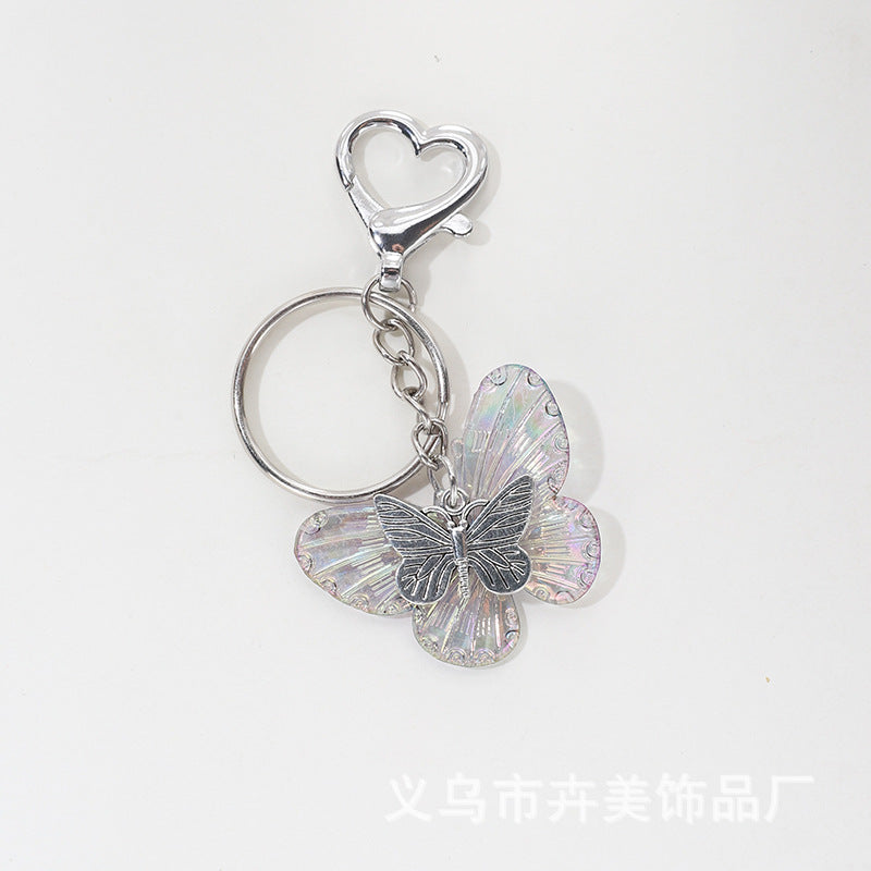 Wholesale Cute cartoon AB color plated butterfly heart keychain