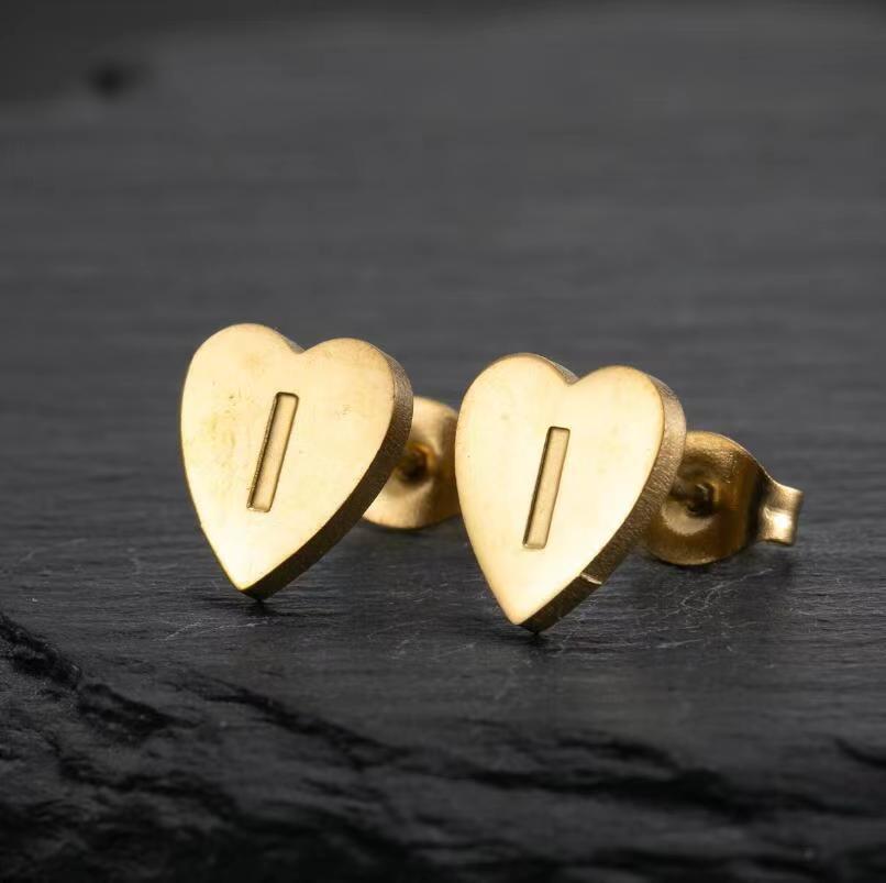 Wholesale Love Earrings English Letters Retro Gold and Silver Earrings Heart Earrings Titanium Steel ACC-ES-FaDiniya001