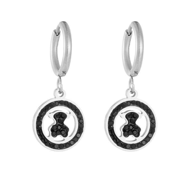 Wholesale  Full Diamond 304 Stainless Steel Bear Earrings