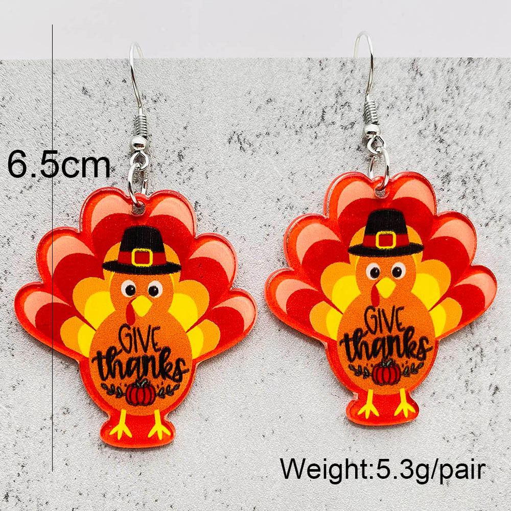 Wholesale Thanksgiving Day Turkey Acrylic Earrings Print Earrings ACC-ES-PuCi005