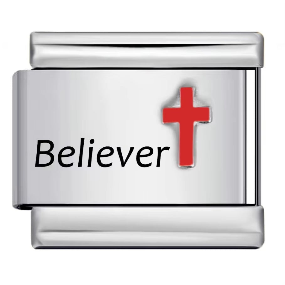 Wholesale Italian Charm Bracelet 9mm DIY Red cross pattern  Creative Stainless Steel Composable Bracelet