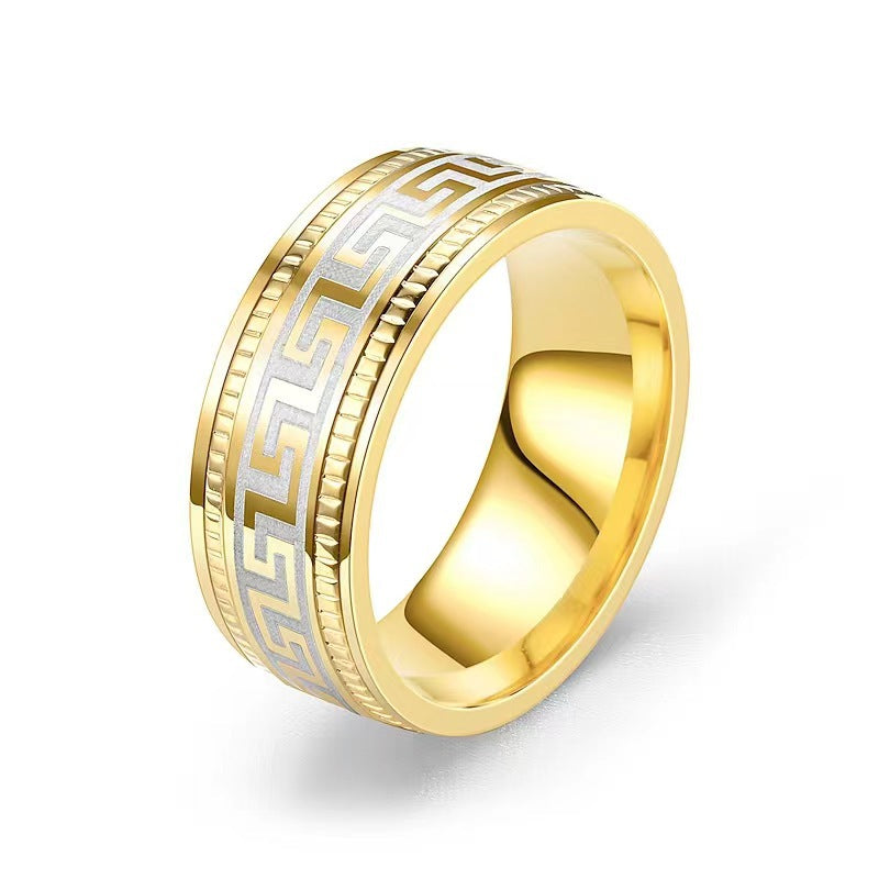 Wholesale Titanium Steel 18k Gold Men's Great Wall Pattern Rings ACC-RS-JinJ001