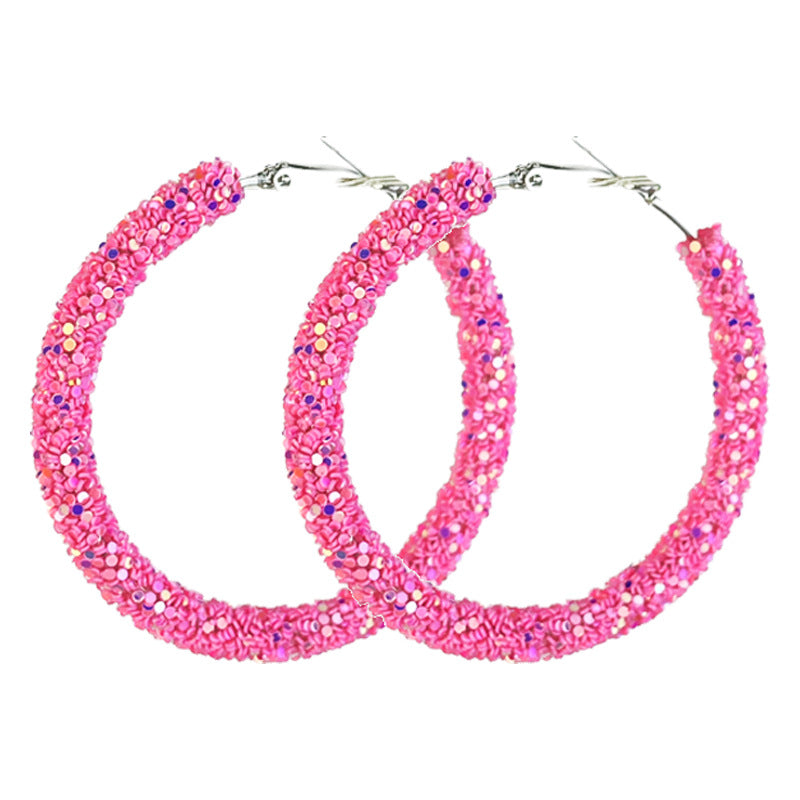 Wholesale 2 Pairs/pack Christmas Candy Color Glitter Big Hoop Earrings ACC-ES-HY175