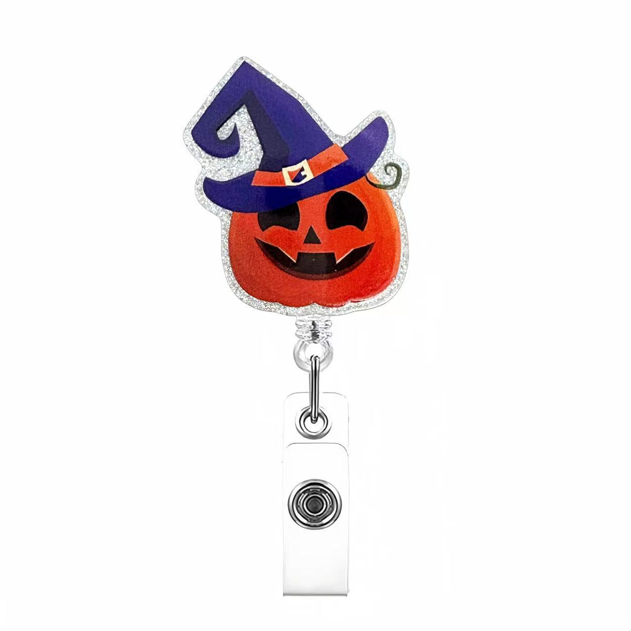 Wholesale Acrylic Retractable Badge Reel Lanyard  Pumpkin Design Nurse ID Card Holder Fashion Accessory Boutique Resale