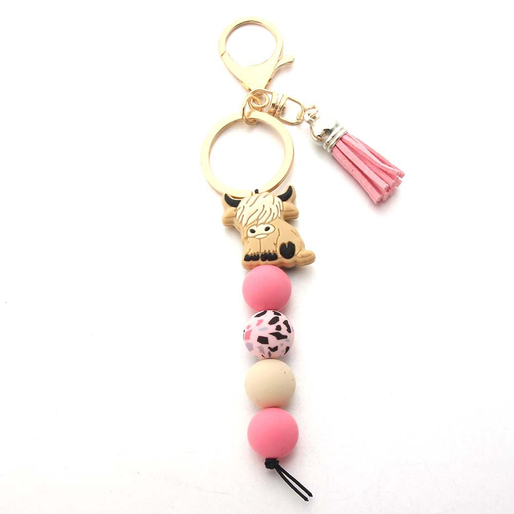 Wholesale Cartoon West Highland Cow Silicone Beaded Keychain ACC-KC-JinAn002