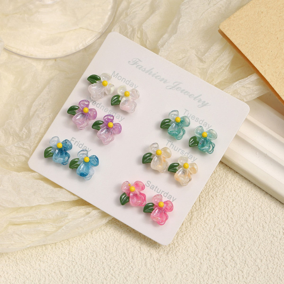 Wholesale Colorful resin flower earrings set