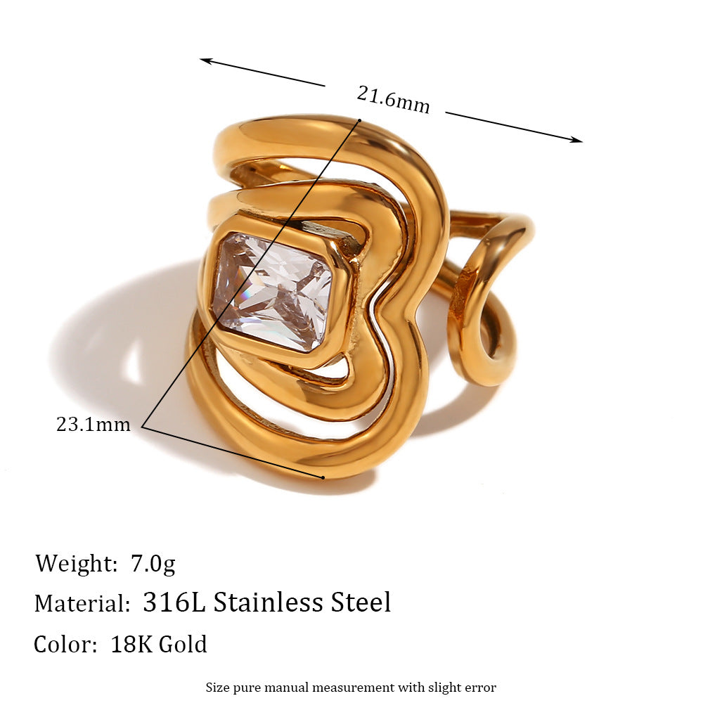 Wholesale Stainless Steel Rings 18K Gold Plated Rings Micro Inlaid Zircon Open Ring ACC-RS-MengJia007