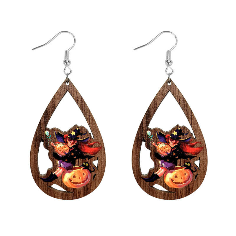 Wholesale Halloween Exaggerated Vintage Ghost Wood Earrings ACC-ES-WenTuo001