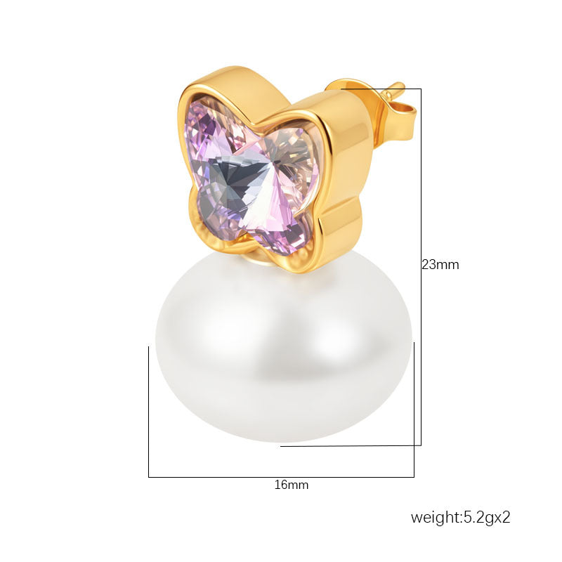 Wholesale Stainless Steel Butterfly Pearl Earrings Fashion Accessory for Women Boutique Resale