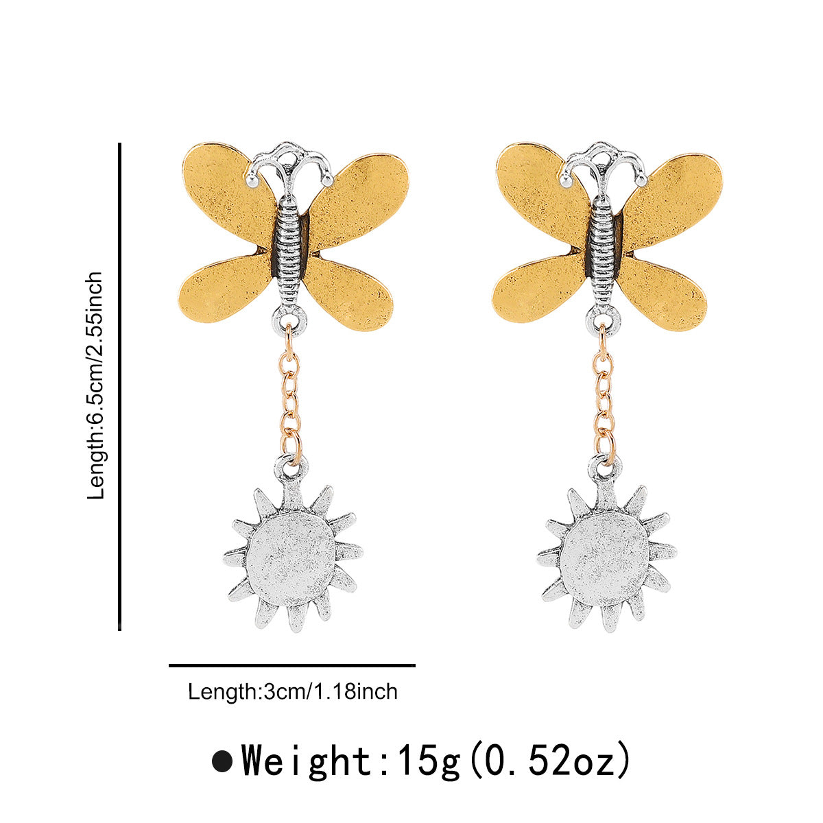 Wholesale Temperament Butterfly Sun Tassel Pendant Earrings