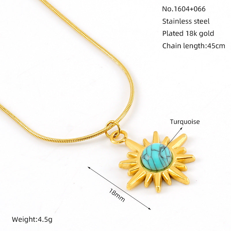 Wholesale Titanium Steel Turquoise Pendant Necklace for Women,  Geometric Star Chain,  Trendy Fashion Accessory