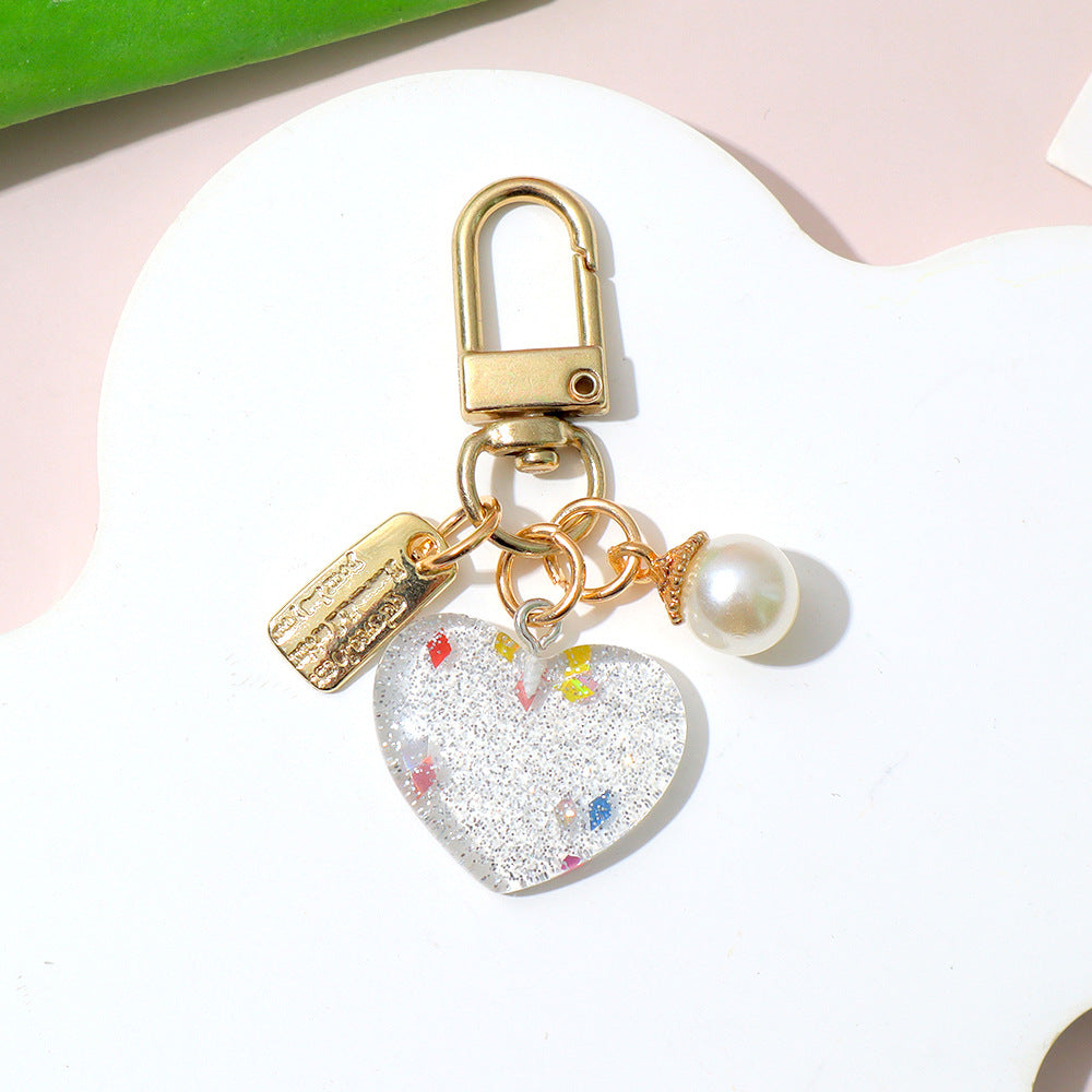 Wholesale Acrylic Pearl Heart Keychain Pendant - Trendy Bag Decoration and Earphone Case Accessory