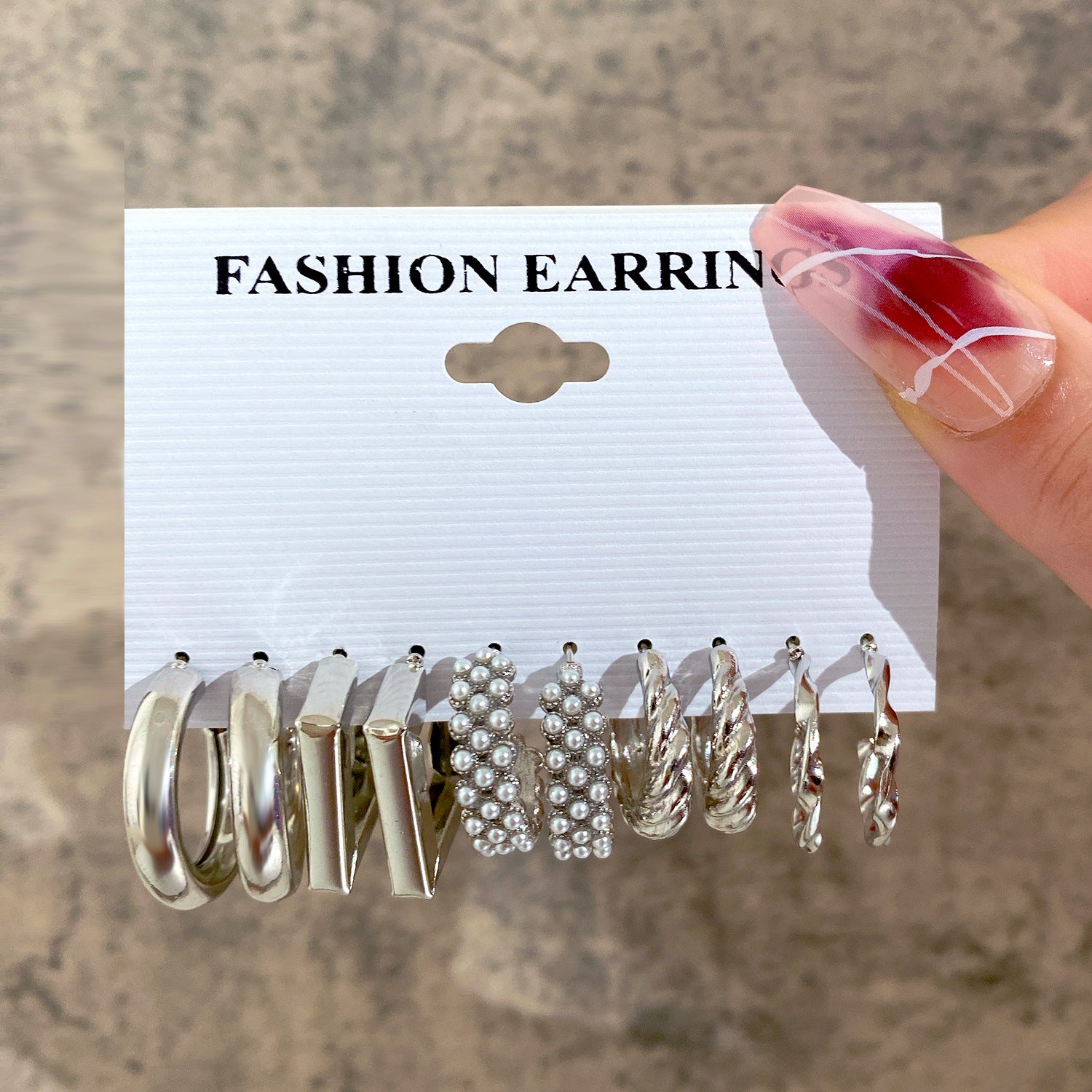 Wholesale Metal Earrings Square Geometric Earrings Retro Pearl Earrings Set 6 Pieces ACC-ES-HZS002