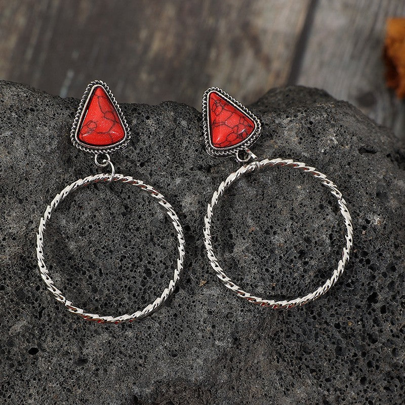 Wholesale Vintage Bohemian Red Double Layer Hoop Earrings Fashion Jewelry Accessory Gift For Women