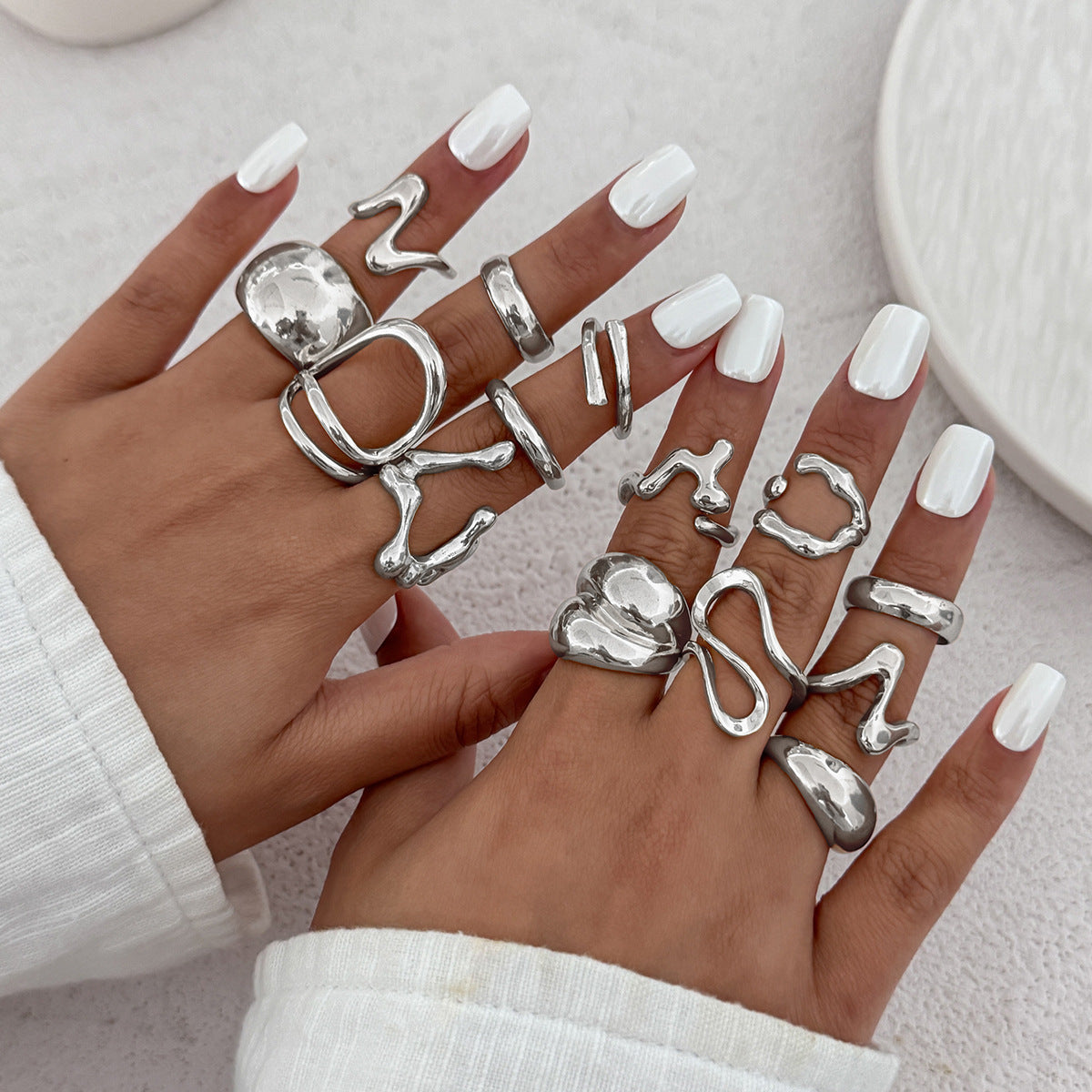 Wholesale Irregular liquid lava metal wrinkled open design light-sensitive surface ring