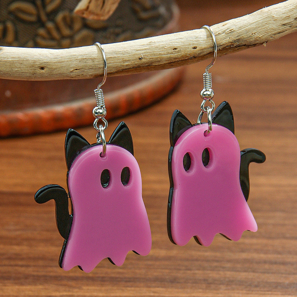 Wholesale  Acrylic Orange Purple Ghost Cat Earrings