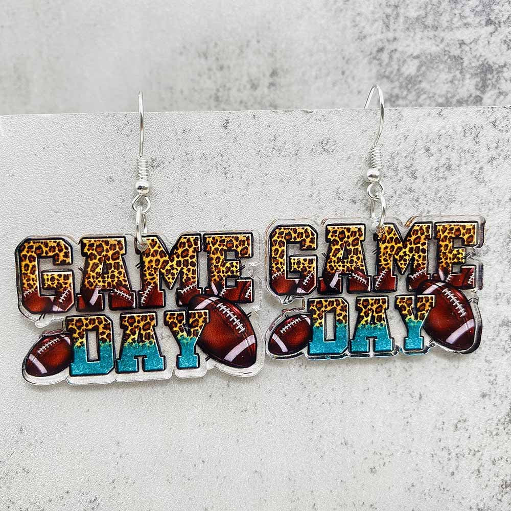 Wholesale Games Themed Leopard Print Football Acrylic Earrings ACC-ES-CY012