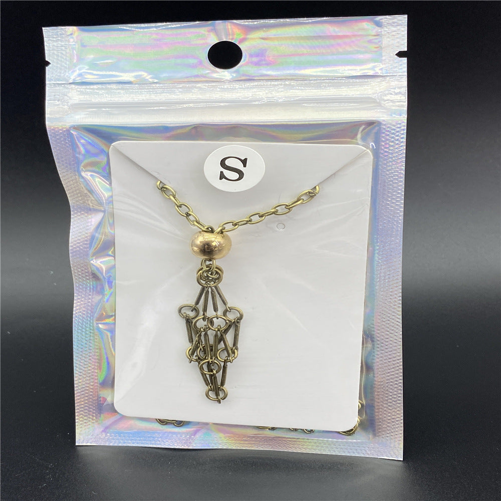 Wholesale Natural Crystal Raw Stone Mesh Frame Stainless Steel Metal Mesh Pocket Necklace ACC-NE-Nius002